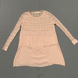Simply Couture Crochet Lace Overlay Layered Tunic Top Beige Cotton Blend Women's
